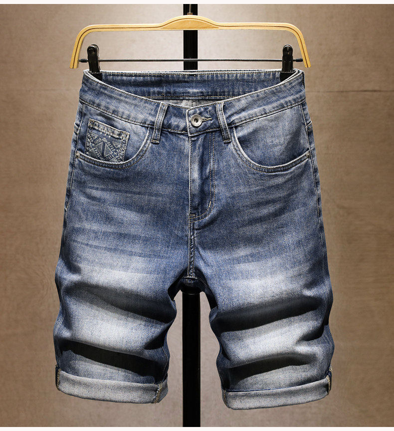 Men's Clothing Men's High End Light Luxury Printed Denim Shorts Style Slim Fit Summer Casual Pants Trendy Retro Five Point_mkmklike.com