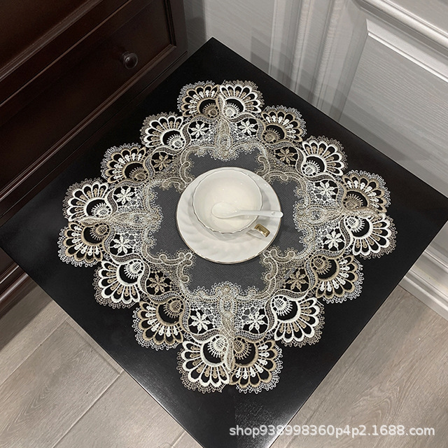 蕾絲角幾桌布法式茶几小桌墊檯燈墊復古少女擺拍道具茶具蓋巾盤墊