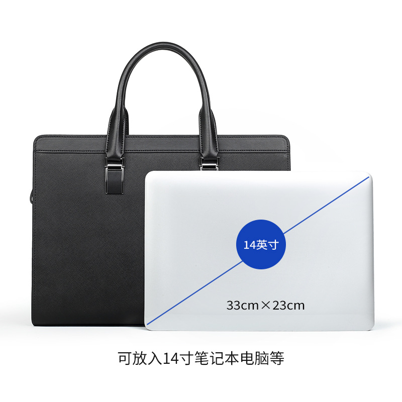 Nuevo bolso de cuero genuino para hombre, bolso de mano de gran capacidad para hombre, bolso de ordenador de piel de vaca a la moda, maletín sencillo de negocios para hombre