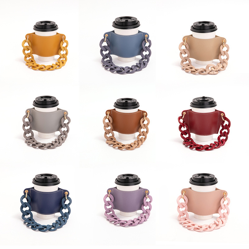 Removable Chain Cup Cover Coffee Cup Cover PU Leather Accompanying Portable Anti-scalding Heat Insulating Tea Cup Protective Cover Removable Chain Cup Cover Coffee Cup Cover PU Leather Accompanying Portable Anti-scalding Heat Insulating Tea Cup Protective Cover