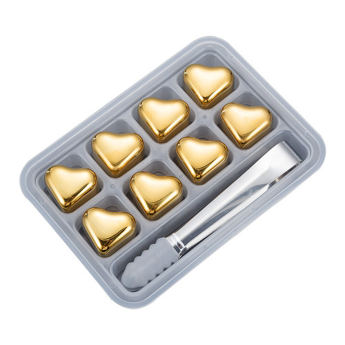 304 heart-shaped golden stainless steel ice cubes, vacuum electroplated titanium ice cubes, iced wine, cold compress and cooling new product
