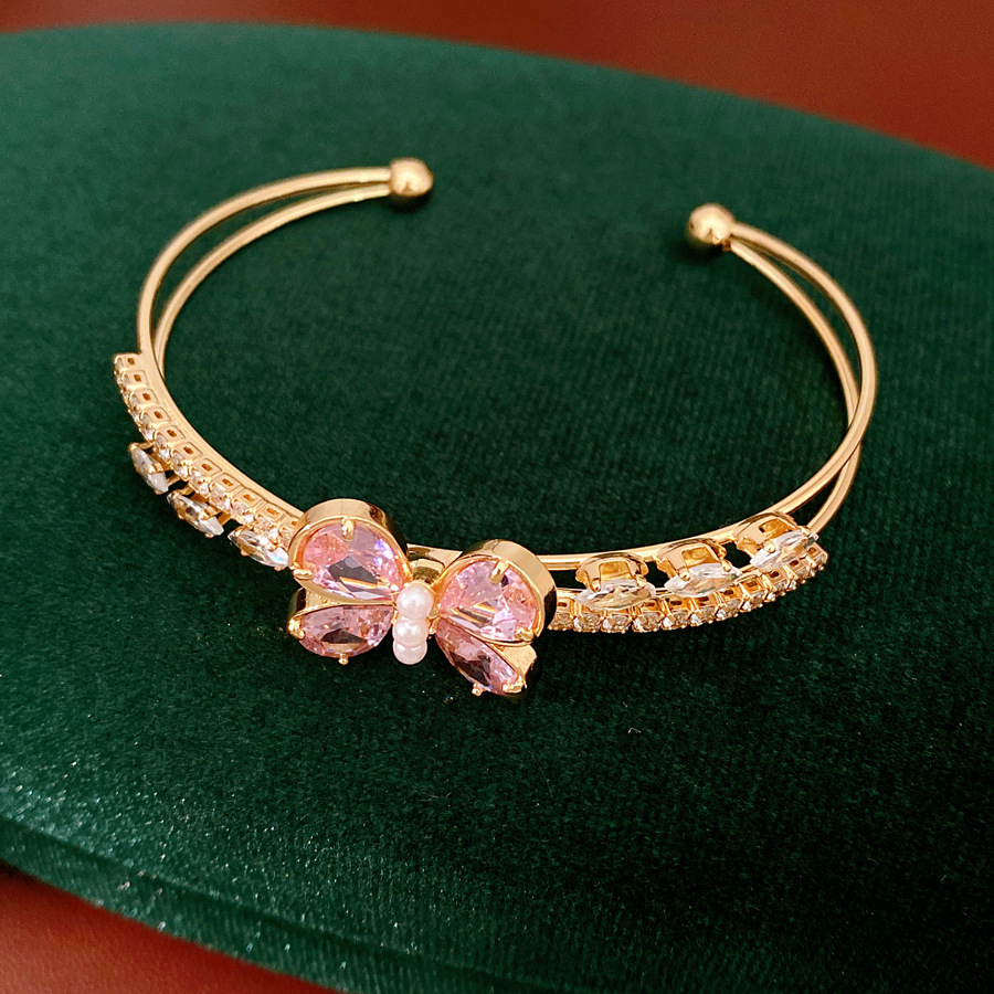Zircon doble capa de mariposa hueco brazalete de apertura personalidad temperamento pulsera de moda lujo ligero nicho joyería al por mayor