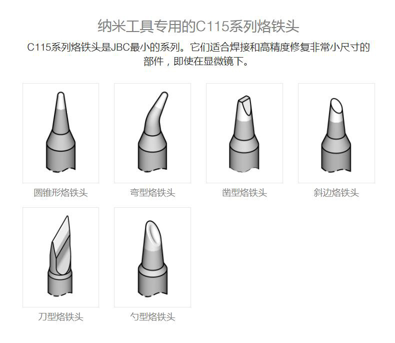 C115系列纳米烙铁头NASE和NANE上NP105和NT105的弯尖刀口恒温马蹄