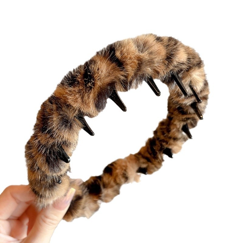 Retro estampado de leopardo coreano alto cráneo otoño invierno tocado de lavado de cara maquillaje pellizco pinza de pelo antideslizante tocado de mujer