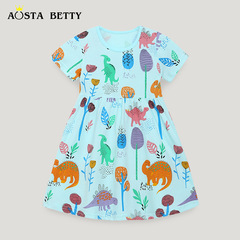 23跨境夏季童裝連衣裙歐美女童時尚公主裙卡通印花針織棉短袖童裙