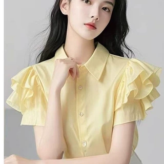 小个子洋气减龄漂亮粉色荷叶袖衬衫女夏季2026年新款小众设计上衣