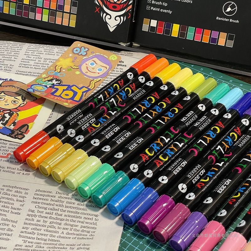 软头丙烯马克笔双头双色美术绘画12色儿童专用涂鸦diy手账记号笔|undefined
