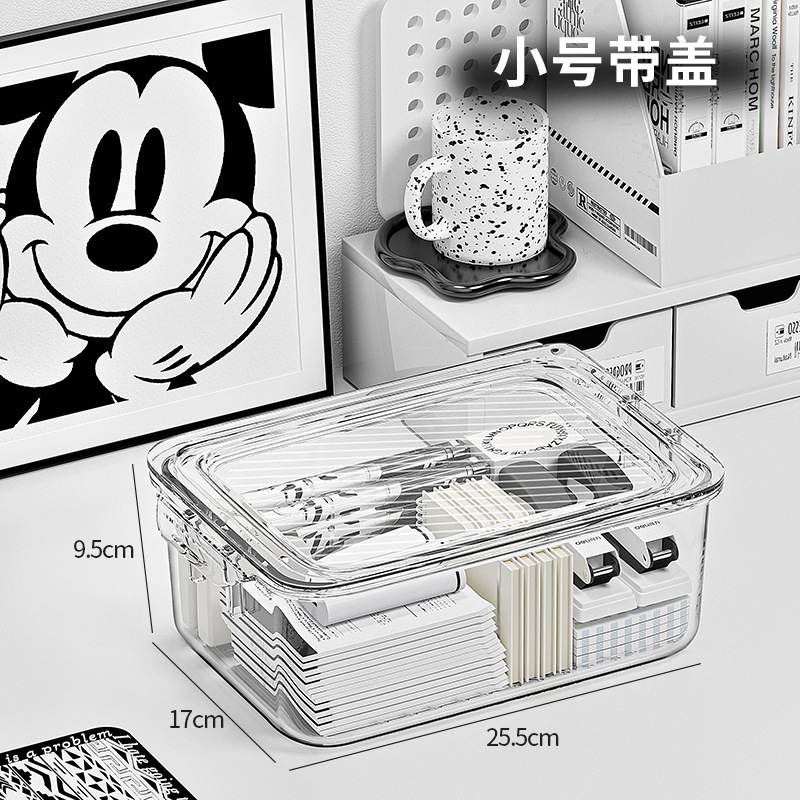 デスクトップ収納ケースアクリル透明防塵カバー付き整理箱オフィステーブル文房具机小雑物ケース|undefined