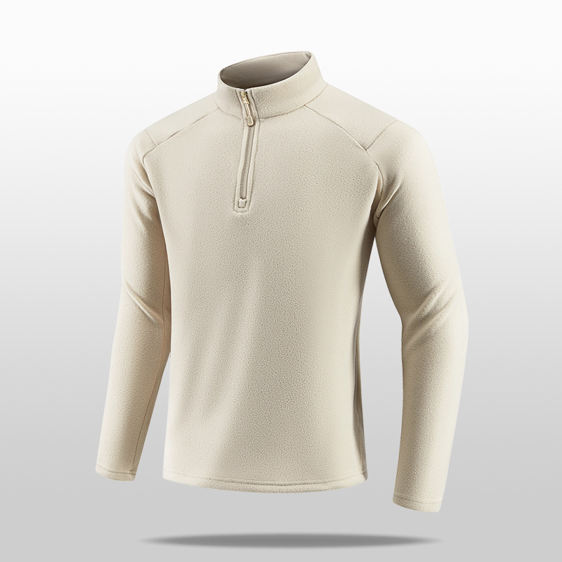 Outdoor Half-Zip All-In-One Velvet Long-Sleeved T-Shirt for Men in Autumn and Winter New Casual Stand-Up Collar Fleece Warm and Skin-Friendly Sweatshirt