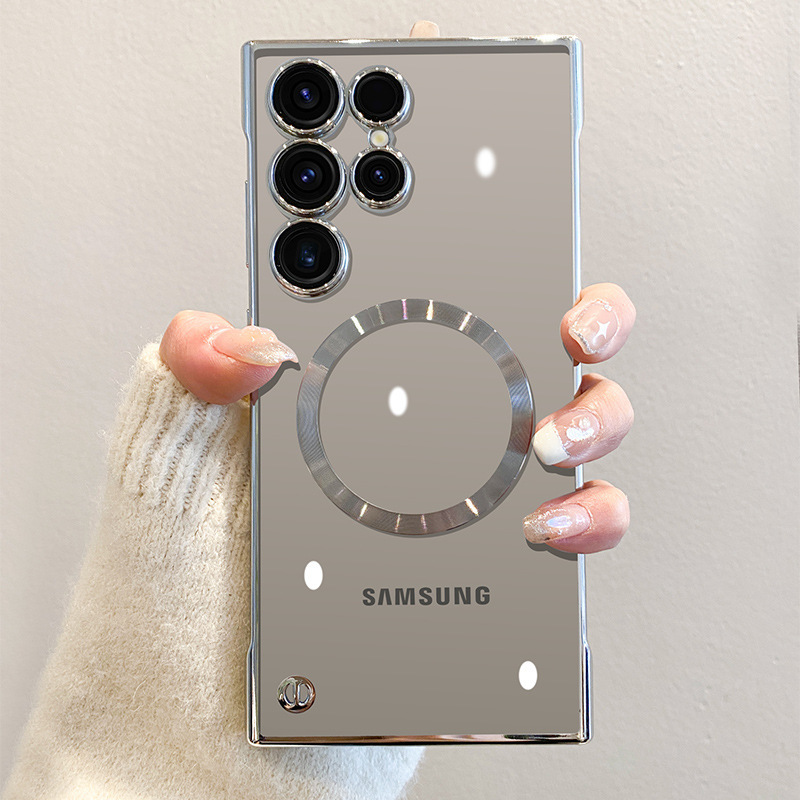 Aplicable a Samsung S25Ultra galvanizado sin borde caso de teléfono móvil S24 + con lente de vidrio propia caja transparente delgada