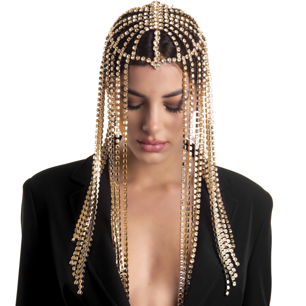 Venta caliente transfronteriza rhinestone Cadena de pelo personalidad europea y americana exagerada borla tocado tendencia de lujo accesorios para el cabello Cadena de pelo
