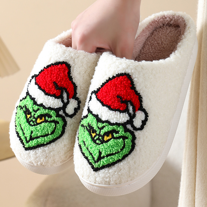 Amazon Grinch balloon Christmas Halloween explosion cotton slippers men and women home winter wool slippers cross-border
