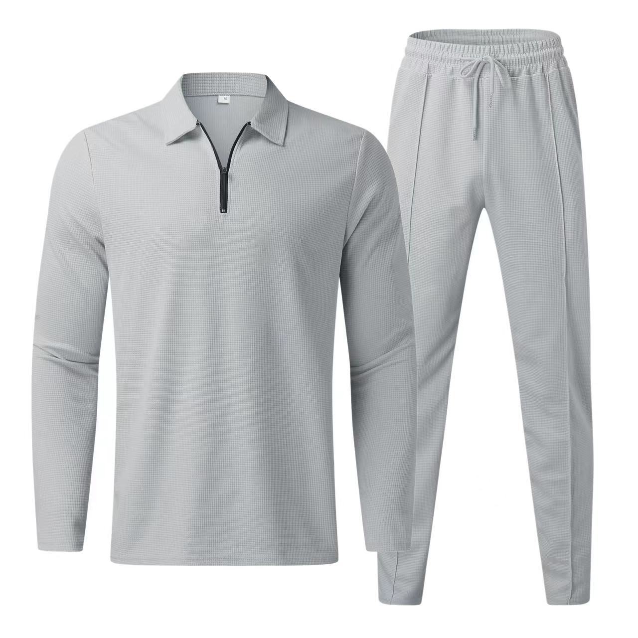 Men's Half-zip Activewear Set Long Sleeve Top And Pants For Gym_voghion.com