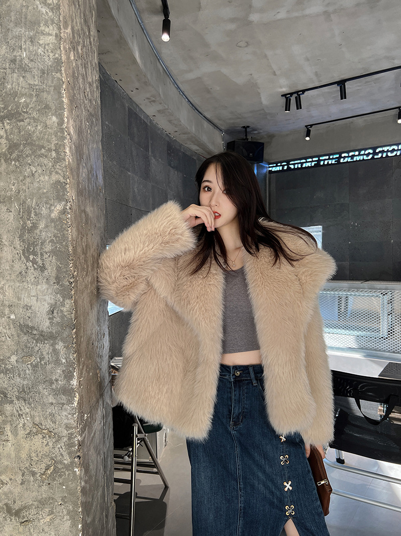 1400g Weight Faux Fur Coat Outerwear Type Long Sleeve Sleeve Length Regular Sleeve Sleeve Type Artificial Fur Fabric Type Regular Top Length Coat Tops Type Holiday, Daily Occasion Turndown Neckline Loose Fit Type Solid Color Pattern Winter, Autumn Season Women's Gender Elegant, Streetwear Style Women's Elegant Streetwear Solid Color Coat Faux Fur Coat 16