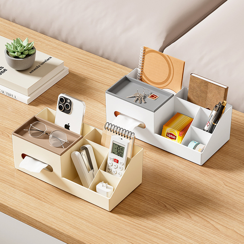 Caja de toallas de papel del dormitorio de la Sala de estar familiar Caja multifuncional de almacenamiento de escombros de color crema caja de acabado cosmético caja de almacenamiento de artefactos