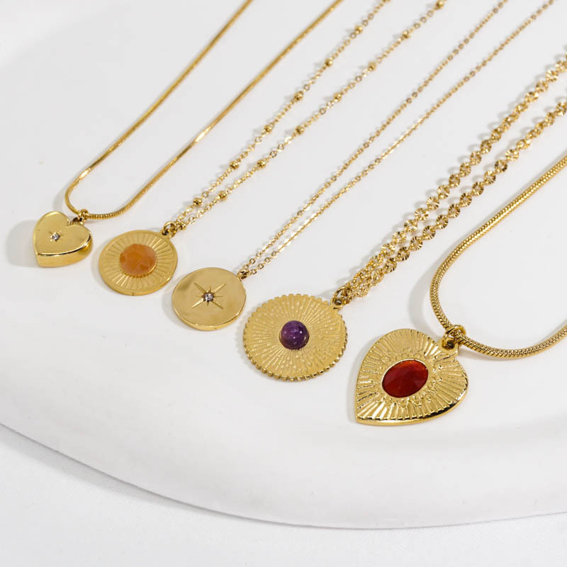 Fashion Heart Shape Titanium Steel Plating Zircon Pendant Necklace 1 Piece