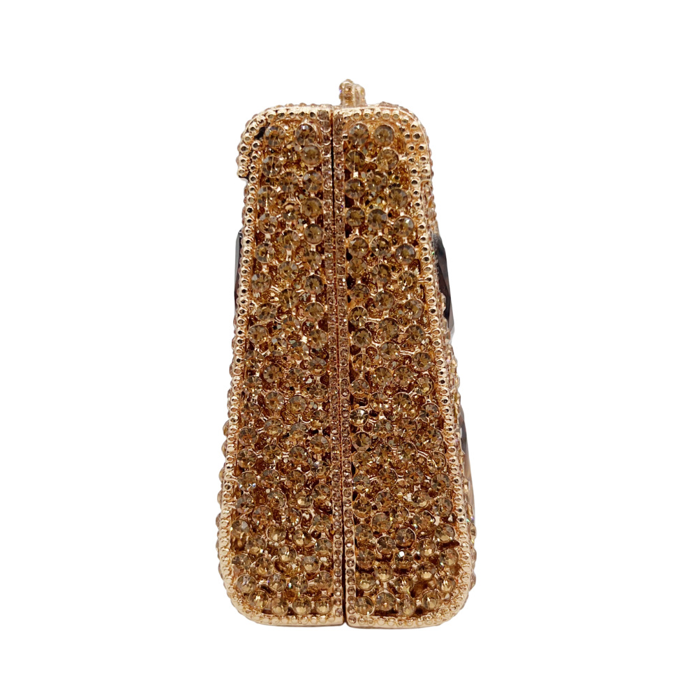 Túi clutch nữ cầm tay đính kim cương thủy tinh dự tiệc phong cách Âu Mỹ — Màu vàng