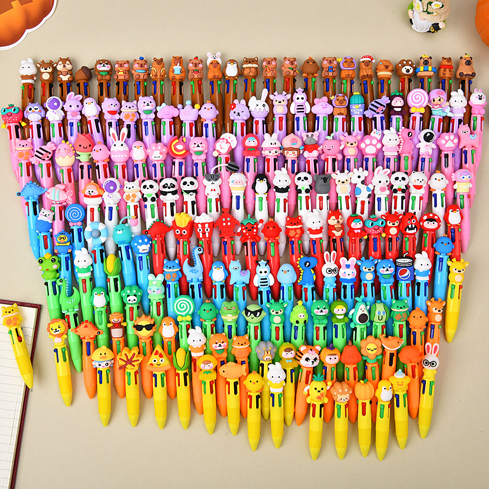 Bolígrafo multicolor de dibujos animados lindos bolígrafo de color creativo de presión multicolor bolígrafo multifuncional para estudiantes de primaria
