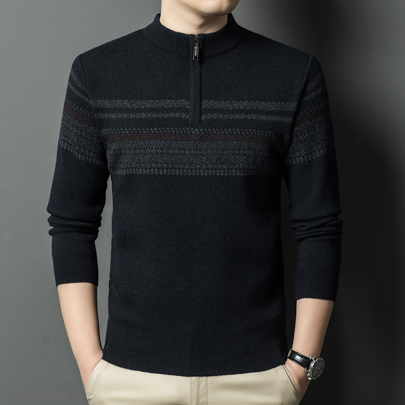 Woolen demi-season warm knitted sweater with zipper with a round…