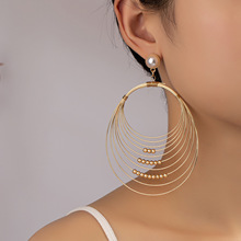 欧美外贸新品 夸张时尚金属圆圈珍珠金珠耳环个性潮流设计感 耳坠