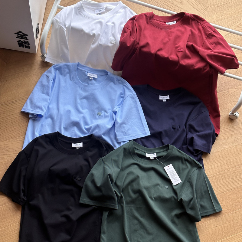 Laco Fish Logo 6-Color T-Shirt Solid Color Men's Summer Round Neck Short-Sleeve Loose Comfortable High-End Quality Trendy Top