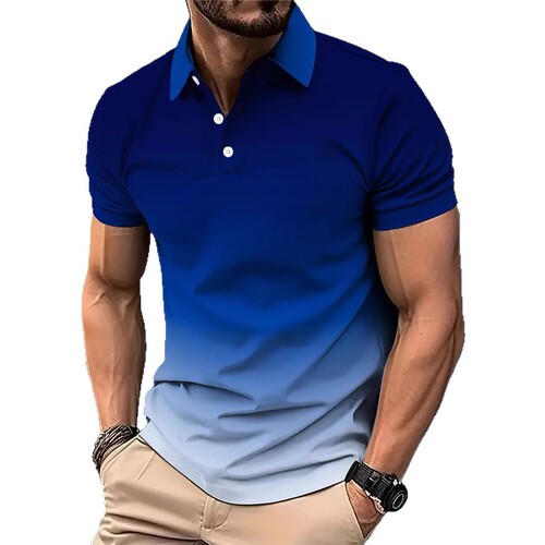 Summer Origin Ins Pattern Business Style 3D Digital Print Collar Polo Shirt for Men