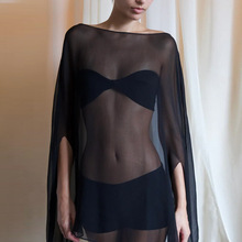 跨境欧美风新款街头风上衣性感透视宽松百搭套头女装大码雪纺罩衫