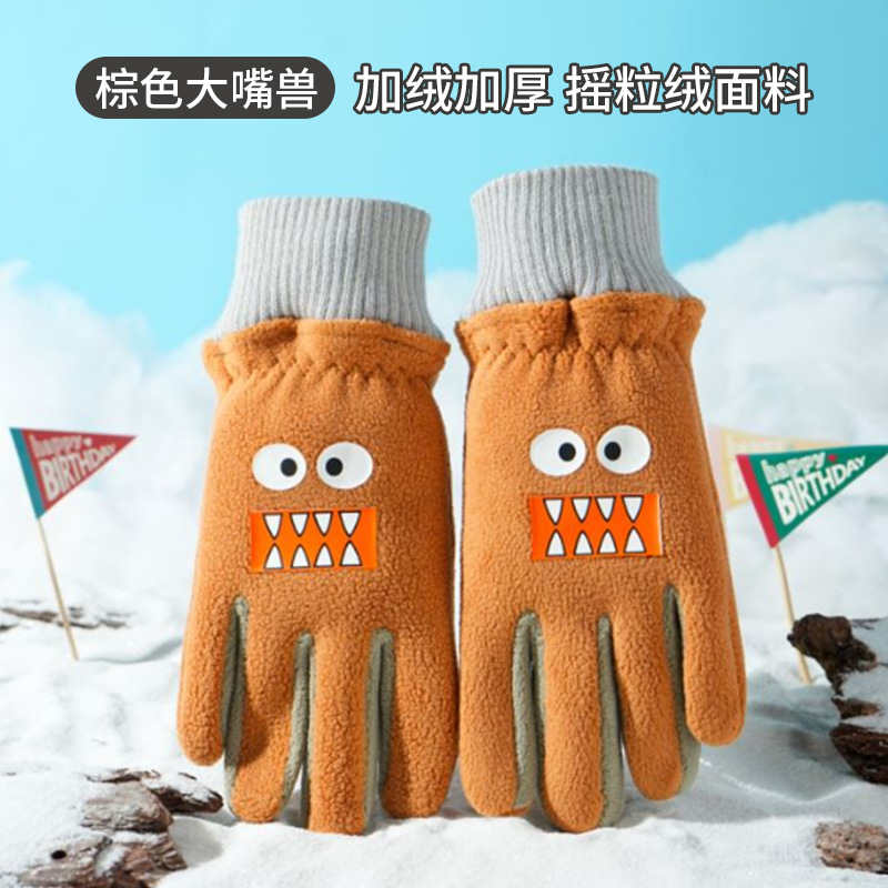 国境を越えた子供用手袋、スキー、サイクリング、冬用、男女学生向け、漫画風、かわいい、厚手、裏起毛、秋冬用、保温、卸売
