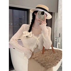 Vネック耳アイスシルクニット日焼け止めカーディガン女性用夏薄いアウタースカートトップショール空調シャツ