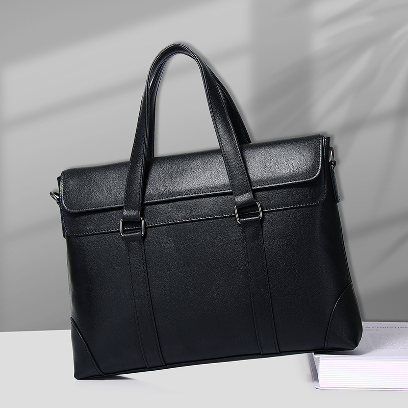Notebook Laptop Bag First Layer Cowhide Briefcase Large Capacity Document Storage Shoulder Crossbody Handbag for Men