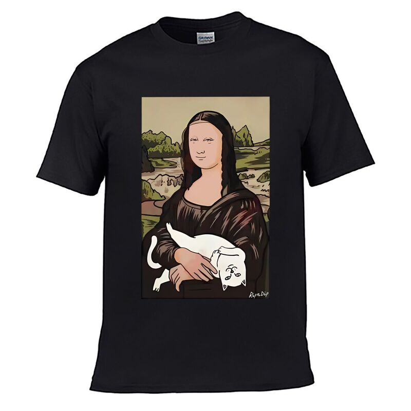 Mona Lisa Printed Men's T-Shirt Pure Cotton Loose Short-Sleeved Men's Top