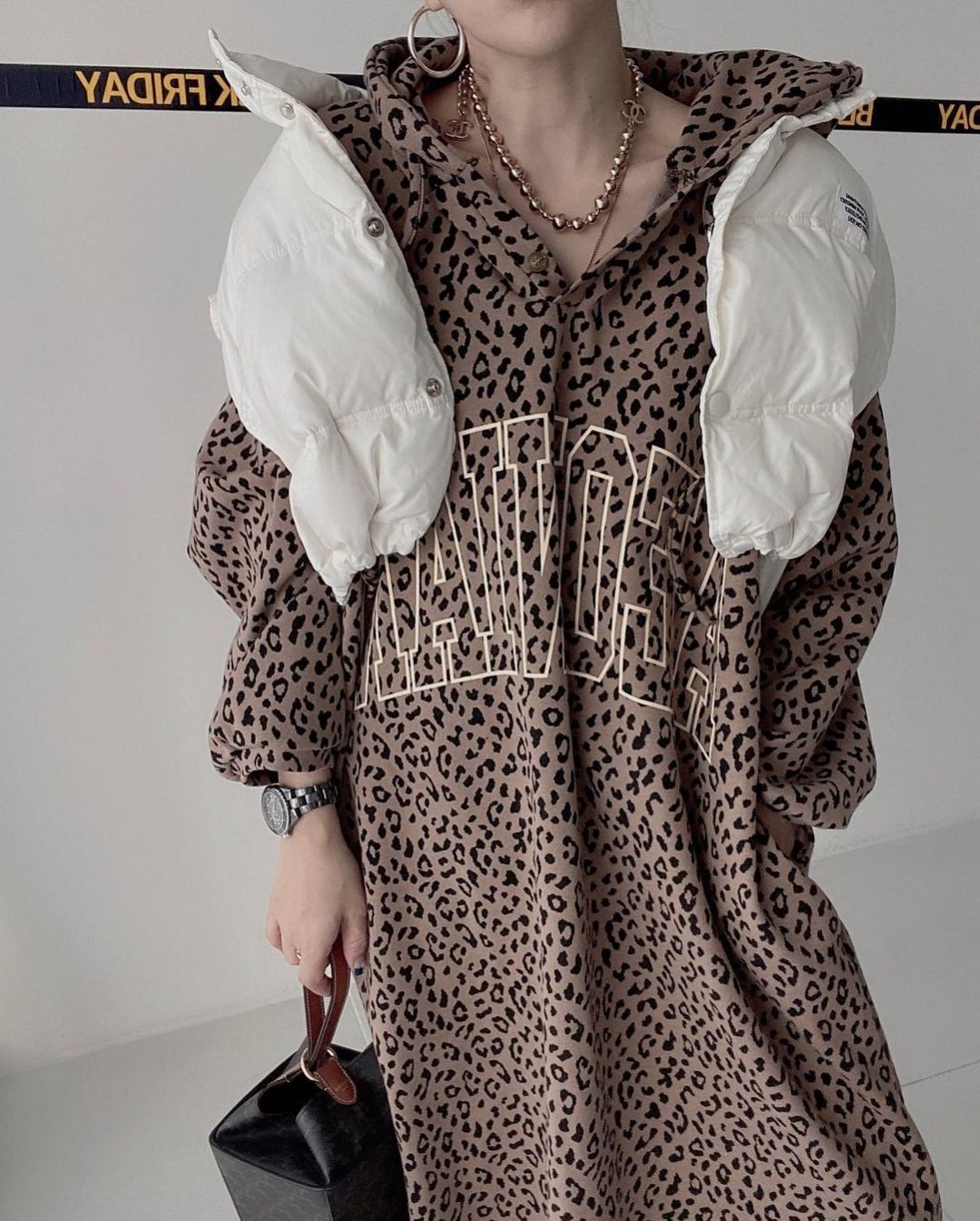 GraceChic Spring And Autumn 140kg Retro Letter Print Leopard Dress For Plus Size Women 150kg Loose Casual Top_voghion.com