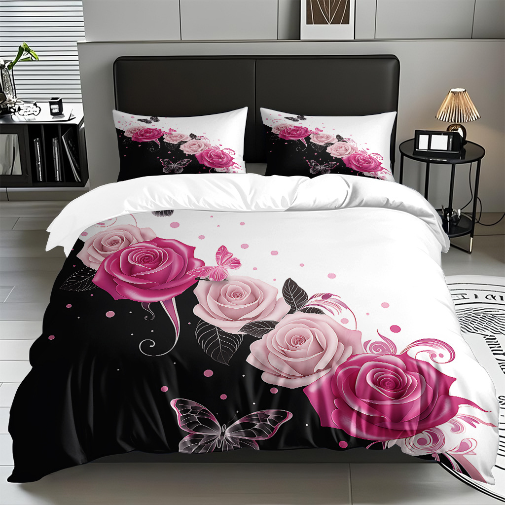 TEMU / JIT multivariado rosa digital impresión set edredón suave piel transpirable fábrica de origen textil