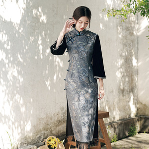 velvet women chinese dresses retro oriental cheongsam qipao dress for female Republican style old Shanghai model show cheongsam dress