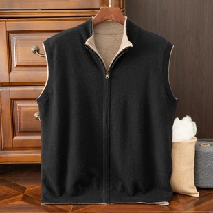 Thickened Cashmere Vest for Men 100% Pure Cashmere Sweater Reversible Sleeveless Loose Half Turtleneck Cardigan Vest for Men
