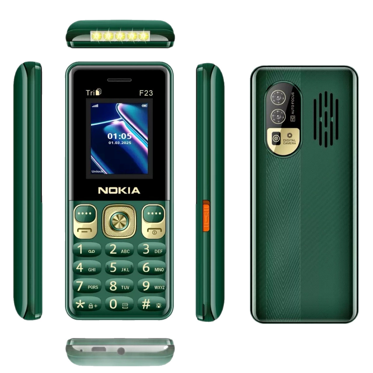 Feature phone F23, 2G non‑smart button bar, foreign‑language firmware