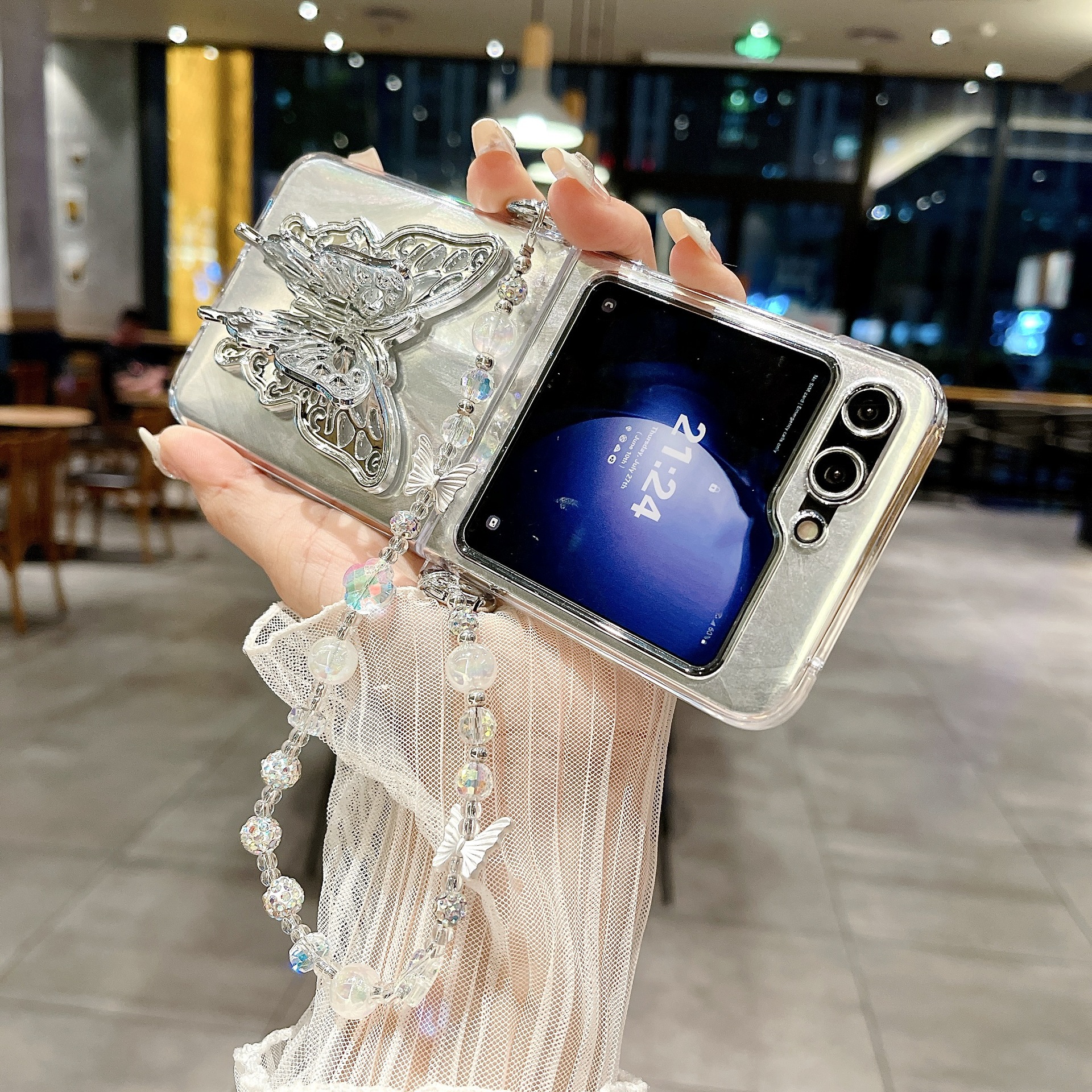 For Samsung Galaxy Z Flip5 Phone Case Feather Yarn Stereo Butterfly Zflip4/3 Folding Screen Saver Cover_voghion.com
