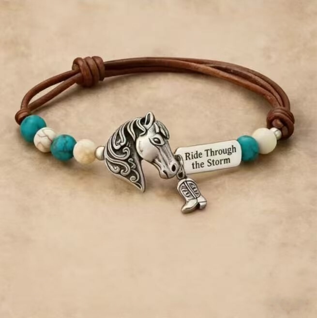 European and American Cross-Border New Style Bohemian Retro Letter Ride through the Storm Turquoise Horse Bracelet