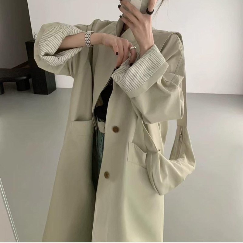 Trench coat feminino de comprimento médio, tendência primavera/outono 2025, estilo coreano, ideal para mulheres de estatura baixa._voghion.com