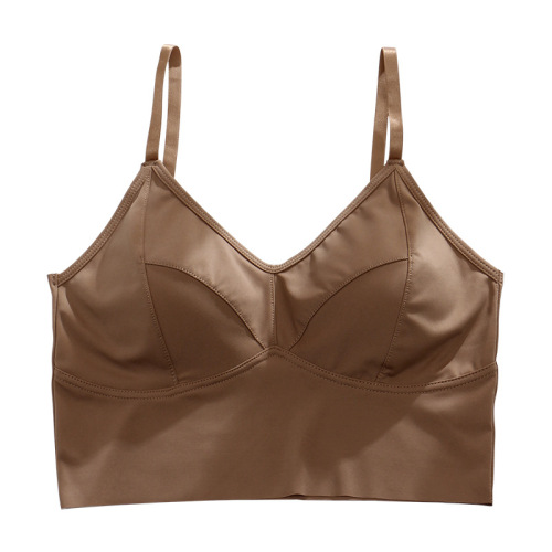 Early spring new style French ice silk underwear women's tank top bra without rims latex fixed cup bottoming beautiful back and chest wrap