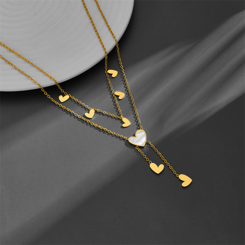 Date Occasion PVD Coated Real Gold Plated 18K Gold Heart Shape Titanium Steel Sweet Simple Style Waterproof Non Tarnish Titanium Steel Layered Necklaces