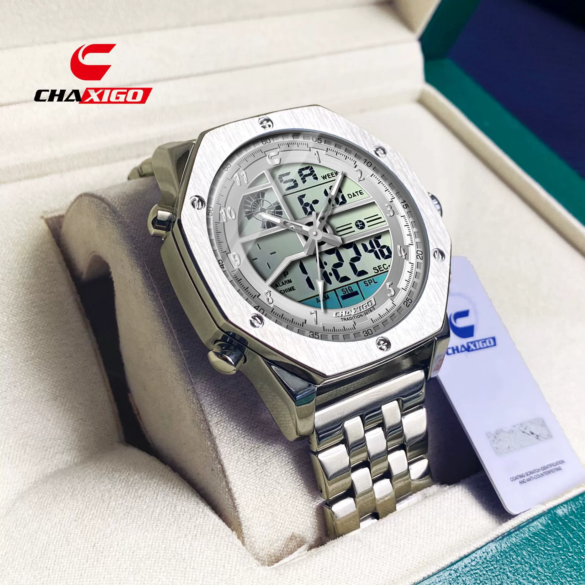 CHAXIGO модные электронные часы водонепроницаемый сплав светящийся мужской наручные часы