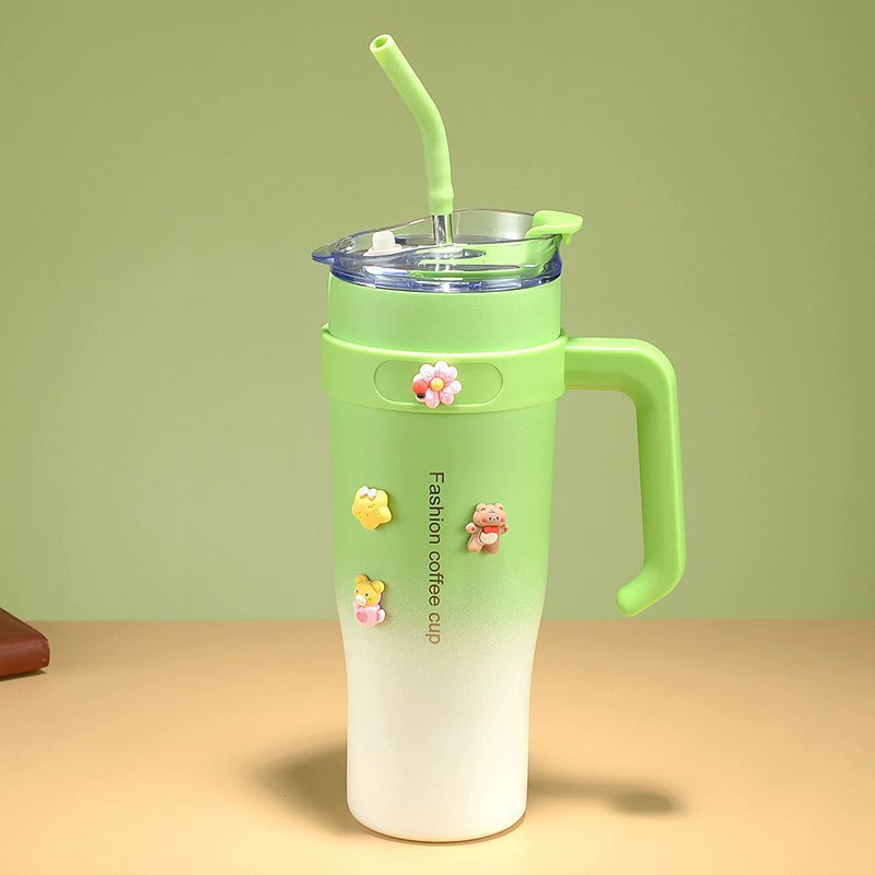 (Cross-border trading), capacious glass, thermos, handheld handle, straw, gradient, 40 oz