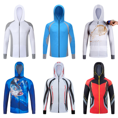 Outdoor Sun Protection Fishing Suit Summer Men Thin Breathable Camouflage Hooded Long Sleeve Shirt Ice Silk Sea Fishing Fishing Apparel Printed