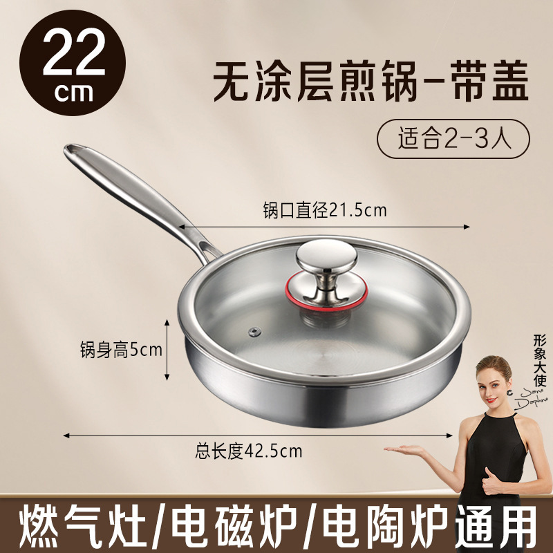 22cm 프라이팬(뚜껑 포함)(코팅 없음, 리벳 없음)