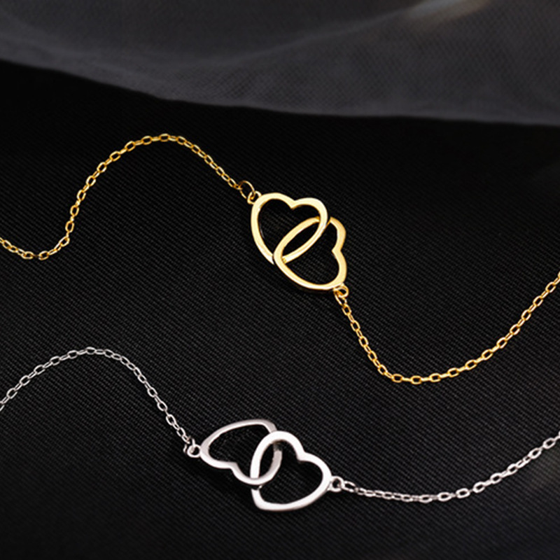 Korean Style Double Heart Stitching Interlocking Necklace display picture 1