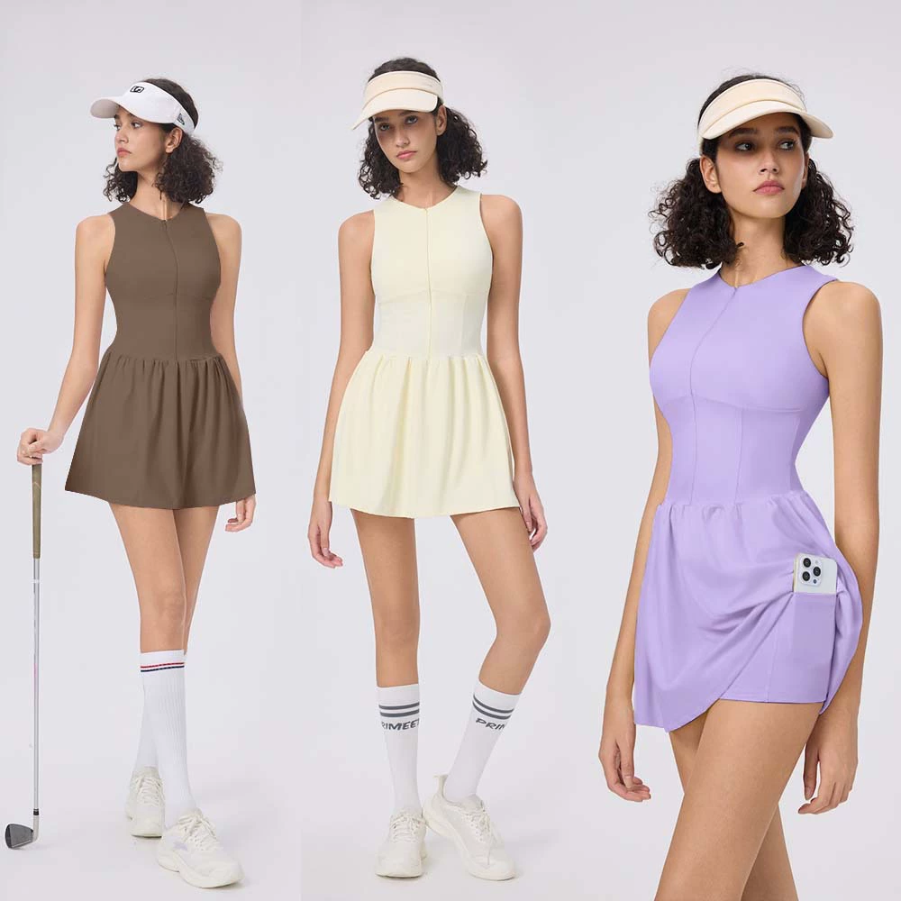 Bingse весенне-летнее новое спортивное платье из двух частей для гольфа с круглым вырезом, женская юбка для бега, защита от воздействия, бадминтона, тенниса
