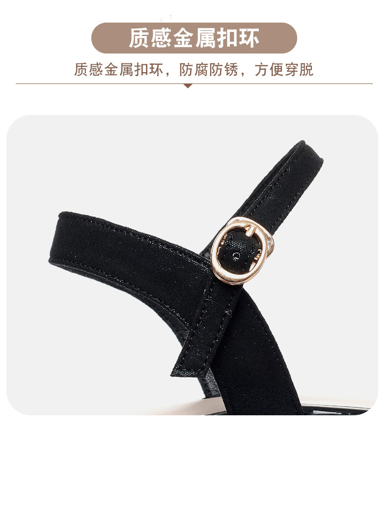Sandal nữ gót vuông đế xuồng da thật thoải mái — Màu đen chi tiết 16