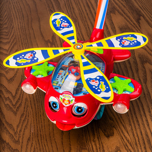 Hand push plane large 2-section pole light music story push push music small plane children's toddler hand push toy