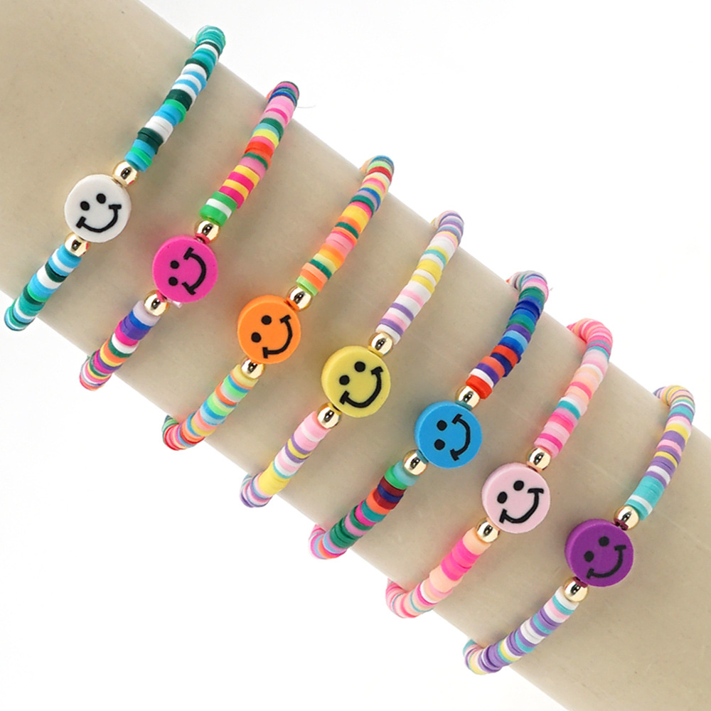 Fashion Rainbow Soft Ceramic Beaded Multicolor Smiley Face Bracelet display picture 16